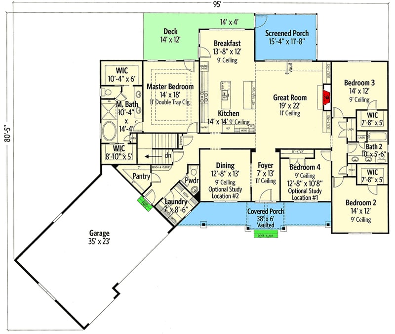 Plan 24377TW: Country Craftsman House Plan with Private Master Suite - Floor Plan - Main Level - Country, Craftsman, Ranch