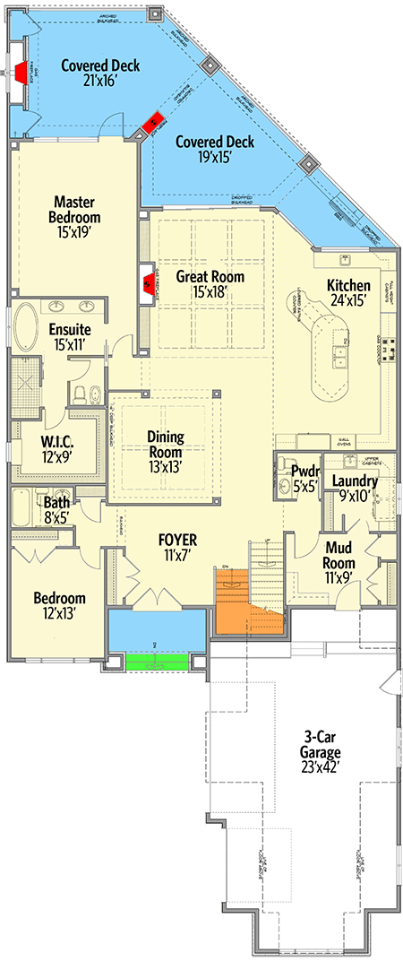 Plan 81701AB: European House Plan with Second Floor In-Law Apartment - Floor Plan - Main Level - European, Traditional