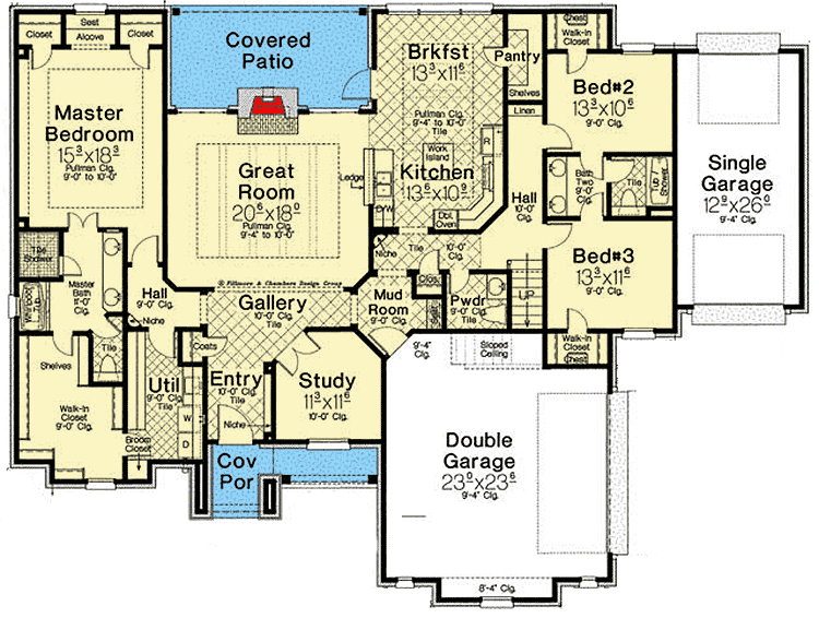 Plan 48567FM: Elegant European House Plan with Split Bedrooms and a Split Garage - Floor Plan - Main Level - European, French Country