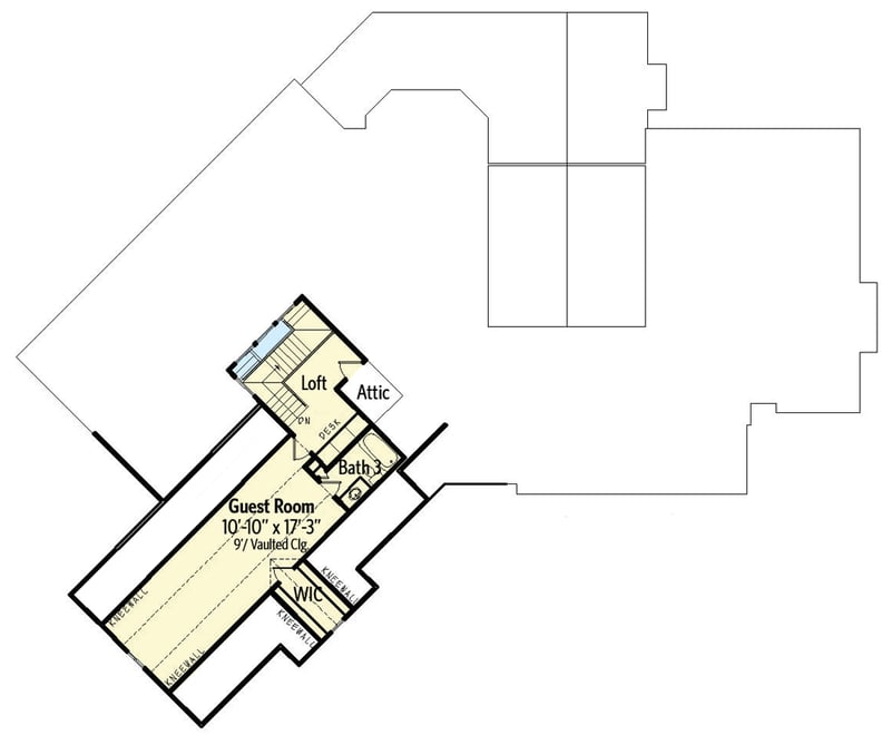 Plan 25639GE: Angled Garage with Bonus Space Above - Floor Plan - 2nd Floor - Country, Craftsman, Traditional