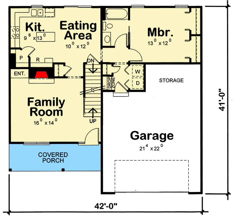 Plan 42517DB: Four Bedroom Two-Story Craftsman House Plan - 1480 Sq Ft - Floor Plan - Main Level - Craftsman, Northwest, Traditional