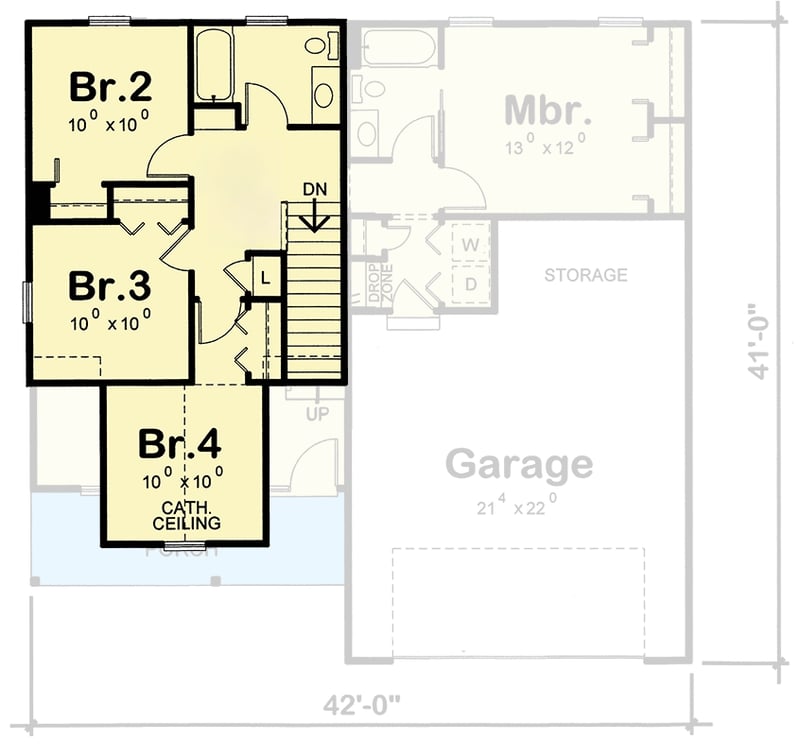 Plan 42517DB: Four Bedroom Two-Story Craftsman House Plan - 1480 Sq Ft - Floor Plan - 2nd Floor - Craftsman, Northwest, Traditional