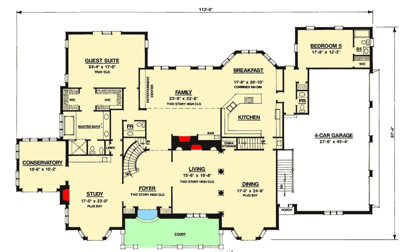 Plan 42525DB: Luxury Living in Traditional House Plan - Floor Plan - Main Level - European, Traditional