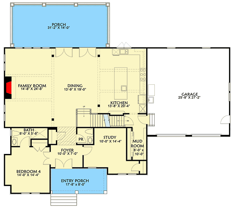 Plan 500046VV: New American House Plan with Crafts Room and Third Floor Expansion - 3638 Sq Ft - Floor Plan - Main Floor - Craftsman, New American, Northwest, Traditional