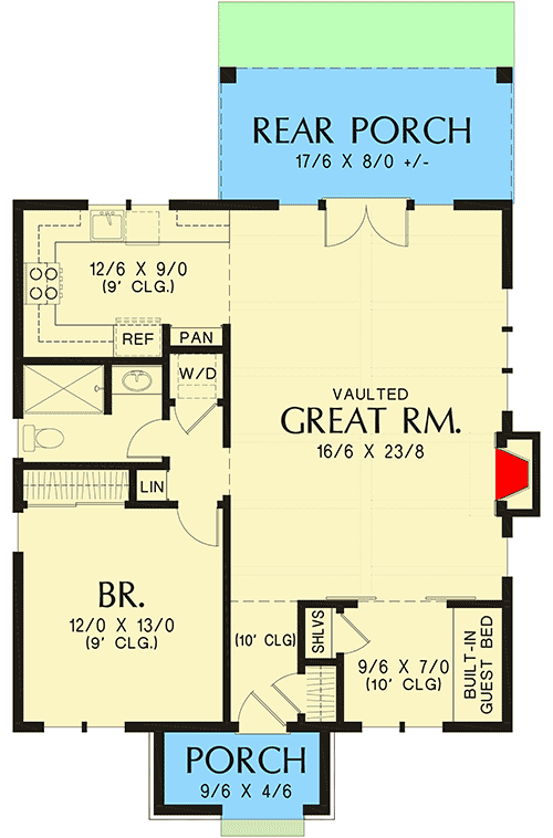 Plan 69671AM: Tiny Cottage House Plan with Guest Bed - Floor Plan - Main Level - Cottage, European