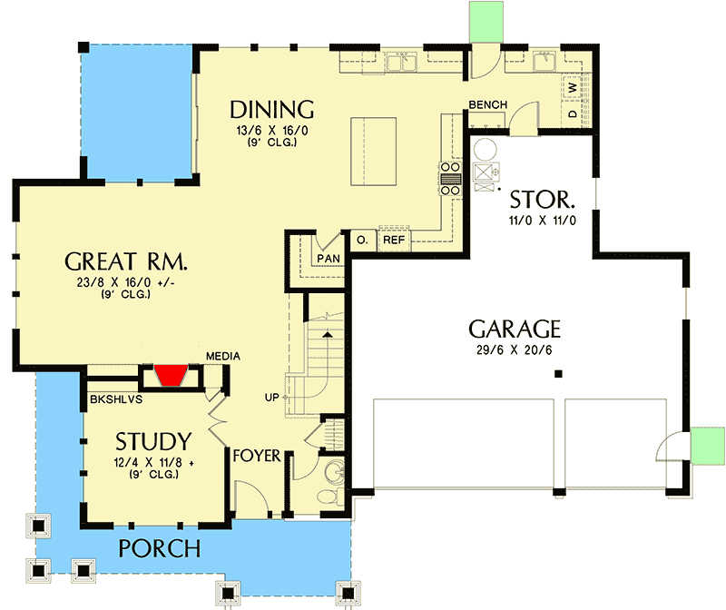 Plan 69672AM: Shingle-Style House Plan with 3-Car Garage - Floor Plan - Main Level - Craftsman, Northwest, Shingle