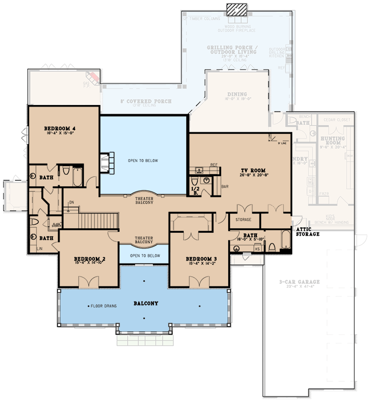 Plan 70579MK: Stunning 4-Bed House Plan with Upstairs Balcony - 6001 Sq Ft - Floor Plan - 2nd Floor - European, French Country
