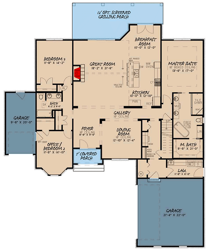Plan 70581MK: Split Bed European House Plan with Bonus Over Garage - 2381 Sq Ft - Floor Plan - Main Level - European, French Country