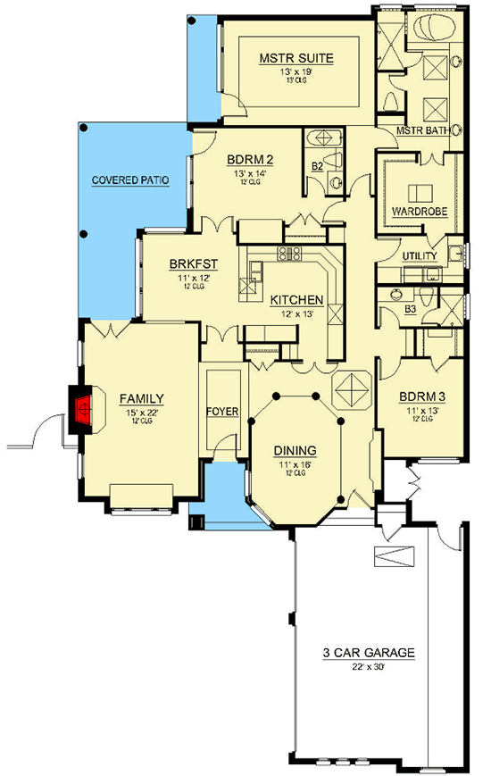 Plan 36549TX: Elegant Traditional 3-Bed Home Plan - Floor Plan - Main Level - Traditional