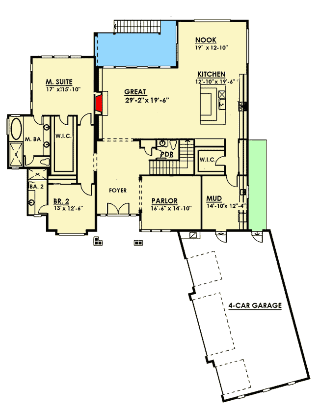Plan 666020RAF: Two Bedroom Modern European House Plan - Floor Plan - Main Level - European