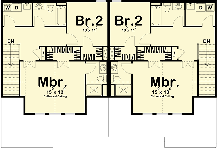 Plan 62733DJ: Country Craftsman Duplex Plan with 2-Bed Units  - Floor Plan - 2nd Floor - Country, Craftsman, Farmhouse, Traditional