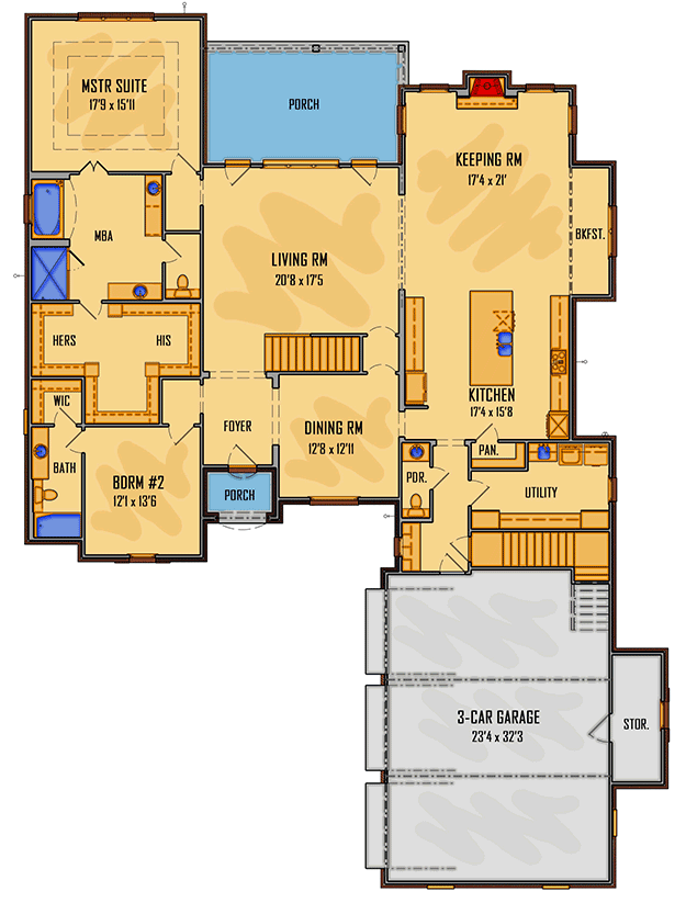 Plan 510034WDY: Stylish Five Bedroom Southern House Plan - Floor Plan - Main Level - European, French Country, Southern