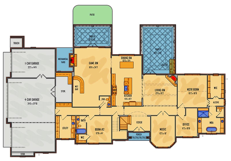 Plan 510036WDY: European House Plan with Grand Staircase - Floor Plan - Main Level - European, French Country, Traditional