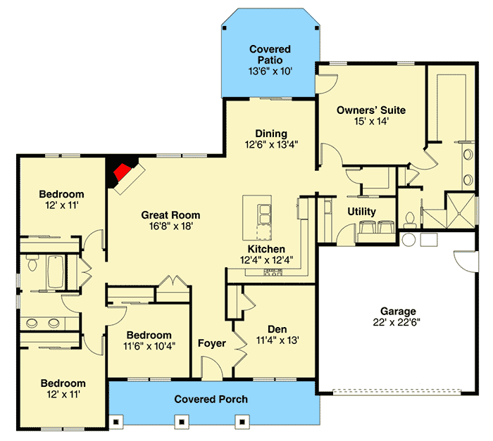 Plan 72906DA: Country Ranch House Plan - Floor Plan - Main Level - Country, Craftsman, Ranch