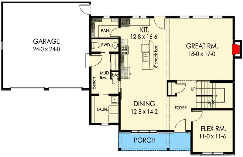Plan 790008GLV: Handsome Traditional House Plan with Open Layout - 2661 Sq Ft - Floor Plan - Main Level - New American, Traditional
