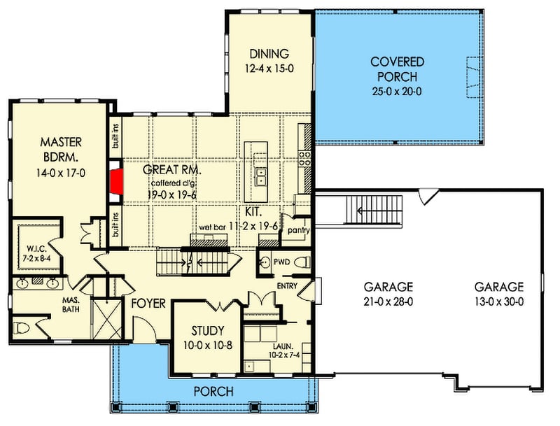Plan 790009GLV: 4-Bed Exclusive House Plan with Large Covered Porch - Floor Plan - Main Level - Country, Craftsman, New American, Northwest, Traditional