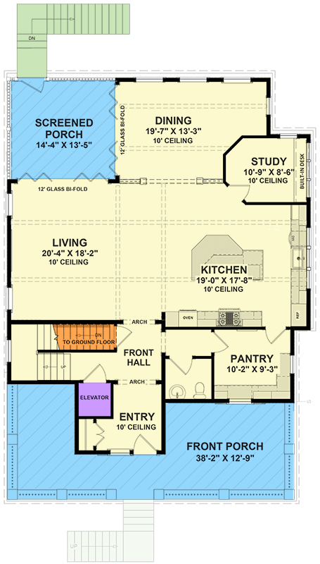 Plan 765004TWN: Exciting Beach House Plan with Rooftop Garden - Floor Plan - Main Level  - Beach, Coastal, Low Country, Northwest, Vacation