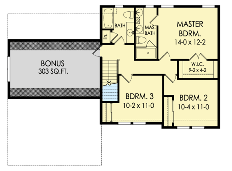 Plan 790010GLV: 3-Bed Craftsman with Bonus Room Over Garage - Floor Plan - 2nd Floor - Craftsman, Northwest, Traditional