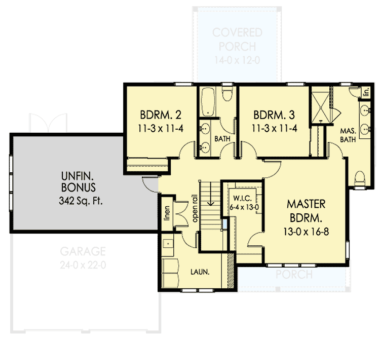 Plan 790016GLV: 3-Bed House Plan with Upstairs Laundry and Bonus Room - Floor Plan - 2nd Floor - Craftsman, Northwest, Traditional