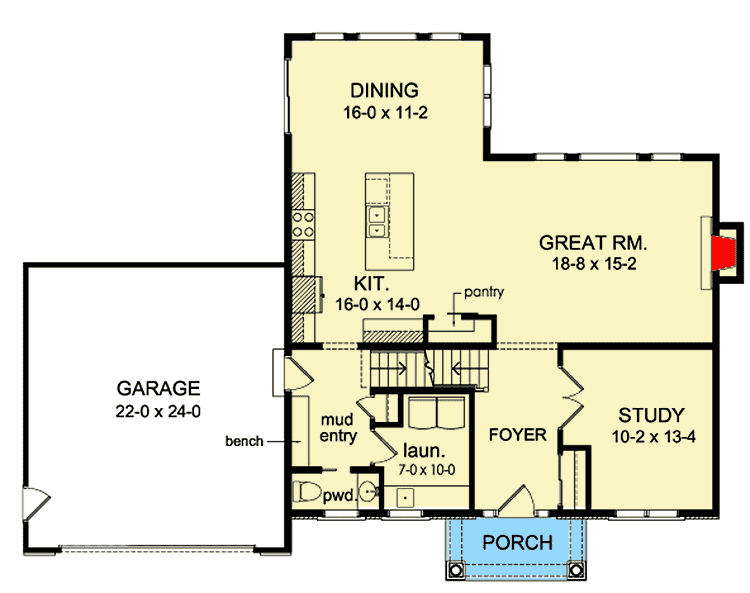 Plan 790018GLV: Inviting 4-Bedroom House Plan with Private Study - Floor Plan - Main Level - Craftsman, Northwest, Traditional