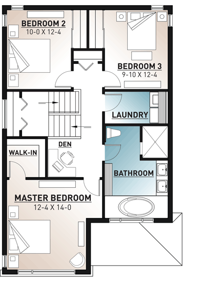 Plan 22521DR: Contemporary 3-Bed House Plan with Upstairs Laundry - Floor Plan - 2nd Floor - Modern, Northwest