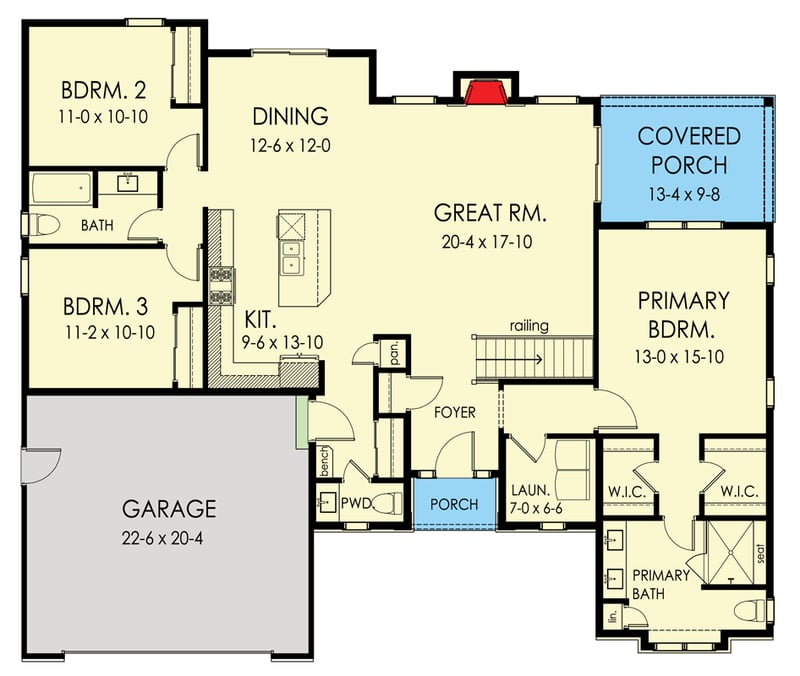 Plan 790029GLV: 3-Bedroom One-Story Open Concept Home Plan - Architectural Designs - 1796 Sq Ft - Floor Plan - Main Level - Craftsman, Northwest, Ranch