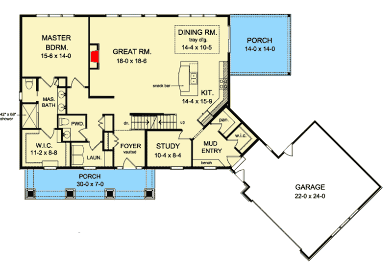Plan 790045GLV: 4-Bedroom Craftsman House Plan with Den and Main-Floor Master - Floor Plan - Main Level - Craftsman, New American