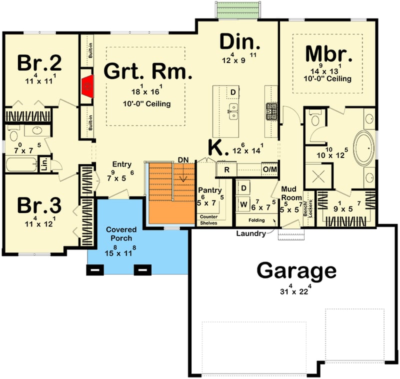 Plan 62739DJ: 3-Bed Modern Prairie House Plan - 1824 Sq Ft - Floor Plan - Main Level - Modern, Northwest, Prairie, Ranch