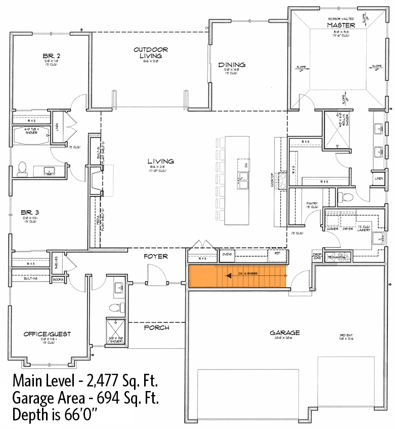 Plan 69693AM: Flexible Prairie Style Home Plan with Split Bedrooms - Floor Plan - Main Level - Basement Stairs Location - Northwest, Prairie