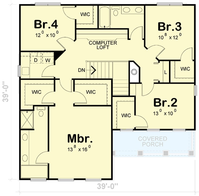 Plan 42543DB: 4-Bedroom Traditional Home Plan with Den - Floor Plan - 2nd Floor - Traditional