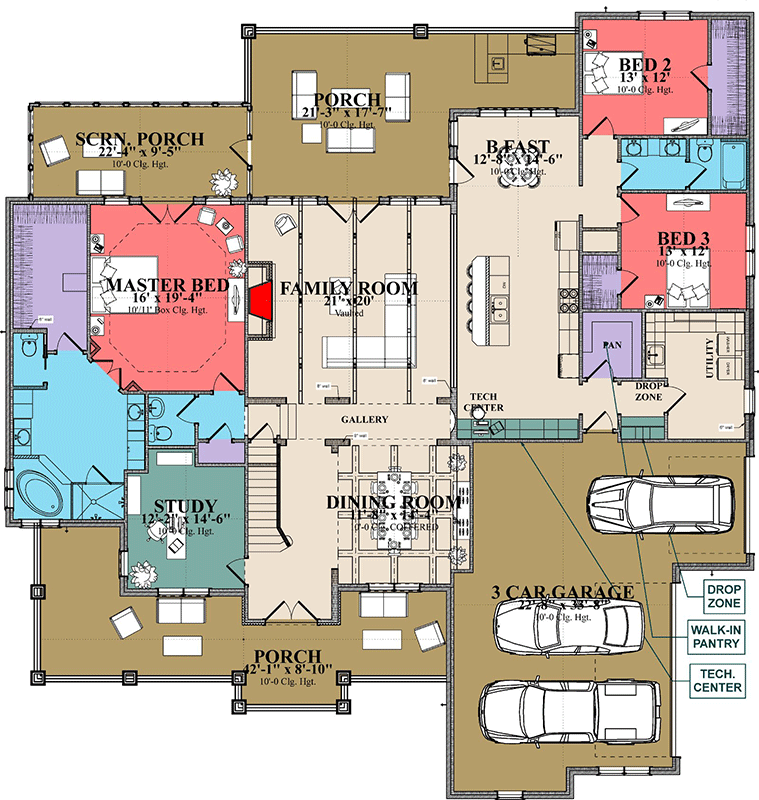 Plan 86314HH: Stunning and Versatile 5-Bedroom French Country House Plan - Floor Plan - Main Level - Craftsman, French Country, Rustic, Traditional