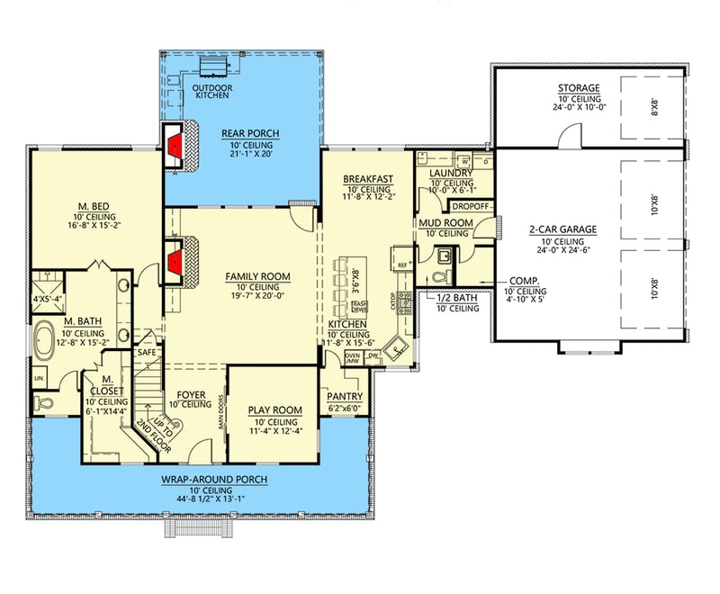 Plan 56433SM: 4-Bedroom Modern Farmhouse with Outdoor Kitchen and Home Office - 2761 Sq Ft - Floor Plan - Main Level - Country, Farmhouse, Modern Farmhouse, Traditional