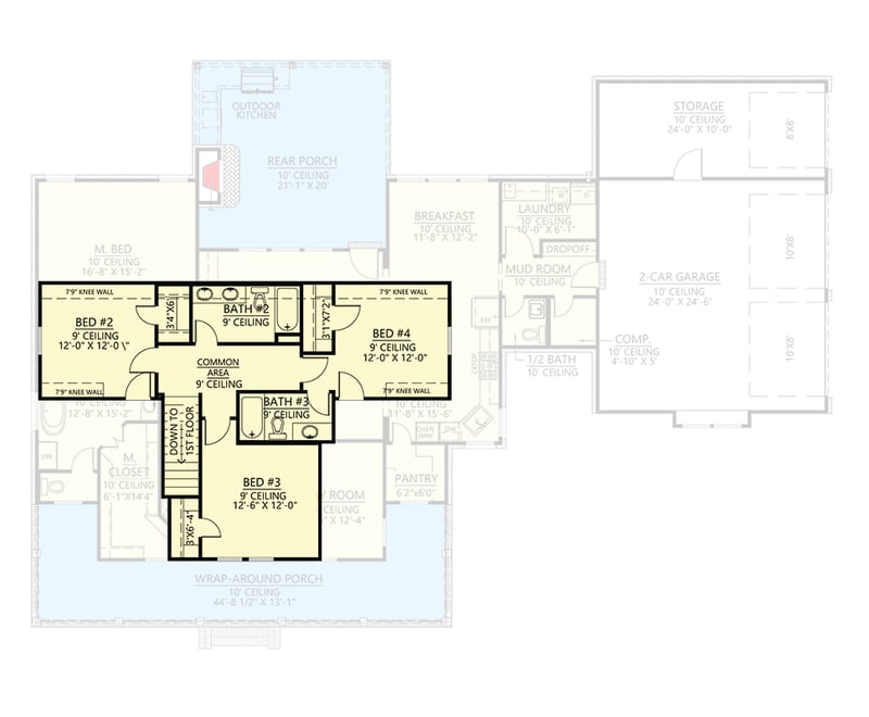 Plan 56433SM: 4-Bedroom Modern Farmhouse with Outdoor Kitchen and Home Office - 2761 Sq Ft - Floor Plan - 2nd Floor - Country, Farmhouse, Modern Farmhouse, Traditional