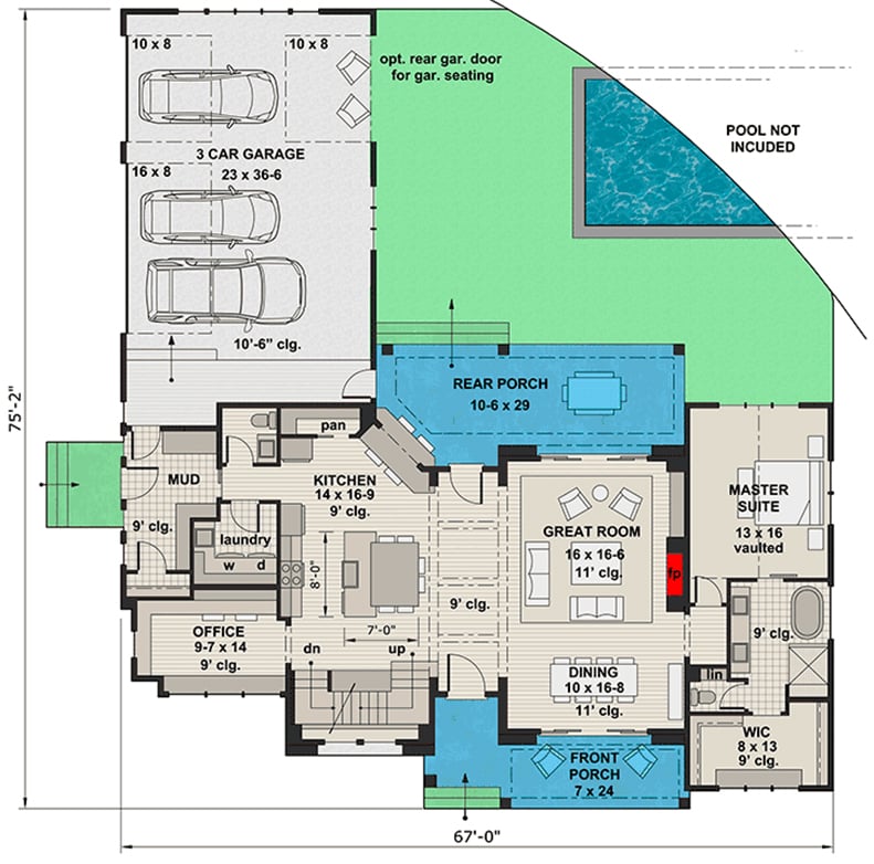 Plan 14667RK: Modern-Meets-Farmhouse with Optional Rear Garage Door to Outdoor Living - Floor Plan - Main Level - Contemporary, Country, Farmhouse, Modern Farmhouse, New American, Southern, Transitional