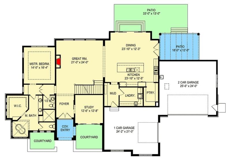 Plan 290093IY: Stately 4-Bedroom European House Plan with 3-Car Garage - Floor Plan - Main Level - European, Northwest, Traditional, Transitional