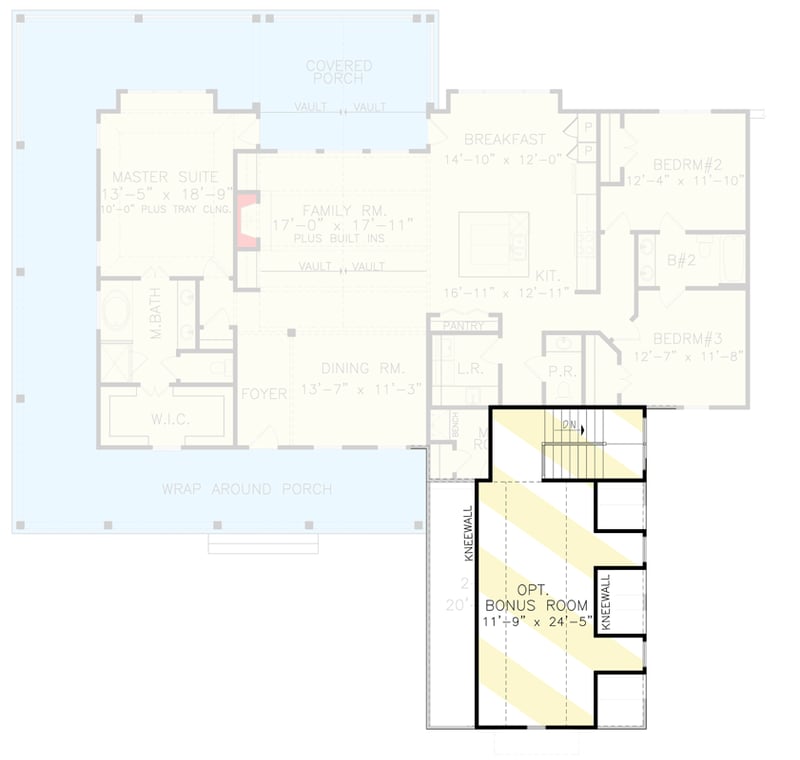 Plan 25648GE: 3-Bed Modern Farmhouse Plan with Open Concept Layout and a Bonus Room - Floor Plan - Optionally Finished Bonus - Cottage, Country, Farmhouse, Modern Farmhouse, Southern, Traditional