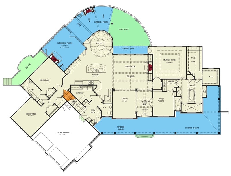 Plan 25651GE: Modern Three-Bed Farmhouse with Optional Guest Suite - 3171 Sq Ft - Floor Plan - Main Level - Basement/Walkout Stair Location - Country, Farmhouse, Modern Farmhouse, Southern, Traditional