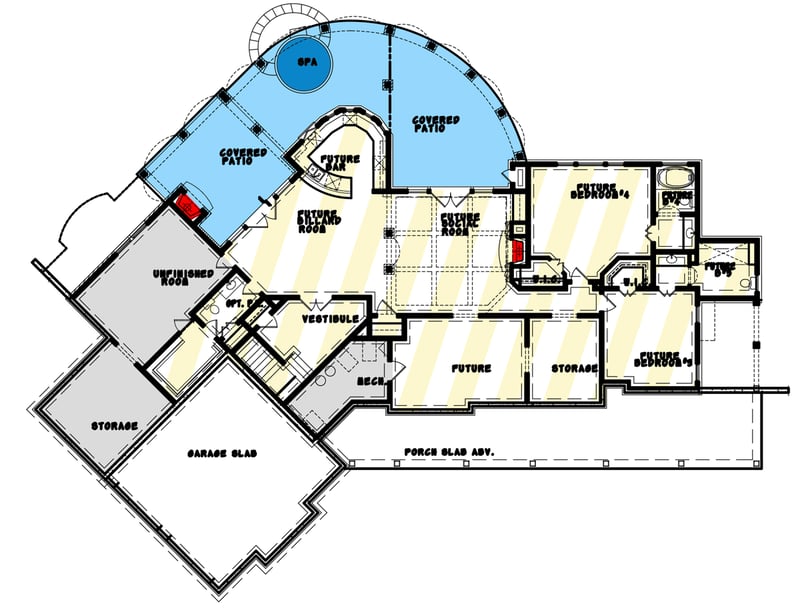Plan 25651GE: Modern Three-Bed Farmhouse with Optional Guest Suite - 3171 Sq Ft - Floor Plan - Lower Level - Optionally Finished Walkout Basement - Country, Farmhouse, Modern Farmhouse, Southern, Traditional