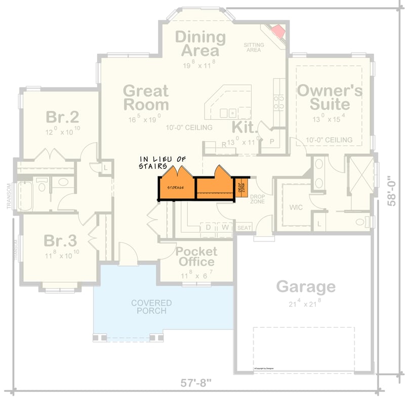 Plan 42555DB: Craftsman Ranch Home Plan with Split Bedroom Layout - Floor Plan - Main Level - Slab/Crawl Foundation Version - Craftsman, Northwest, Ranch