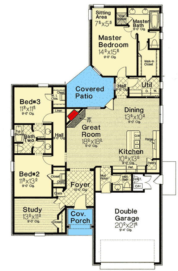 Plan 48582FM: Charming Euro-Style House Plan with Covered Rear Patio  - Floor Plan - Main Level - European, French Country