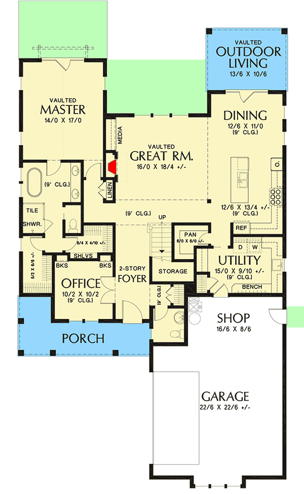 Plan 69709AM: 3-Bed Modern Farmhouse Plan with Airy-and-Open Interior - Floor Plan - Main Level - Country, Farmhouse, Modern Farmhouse