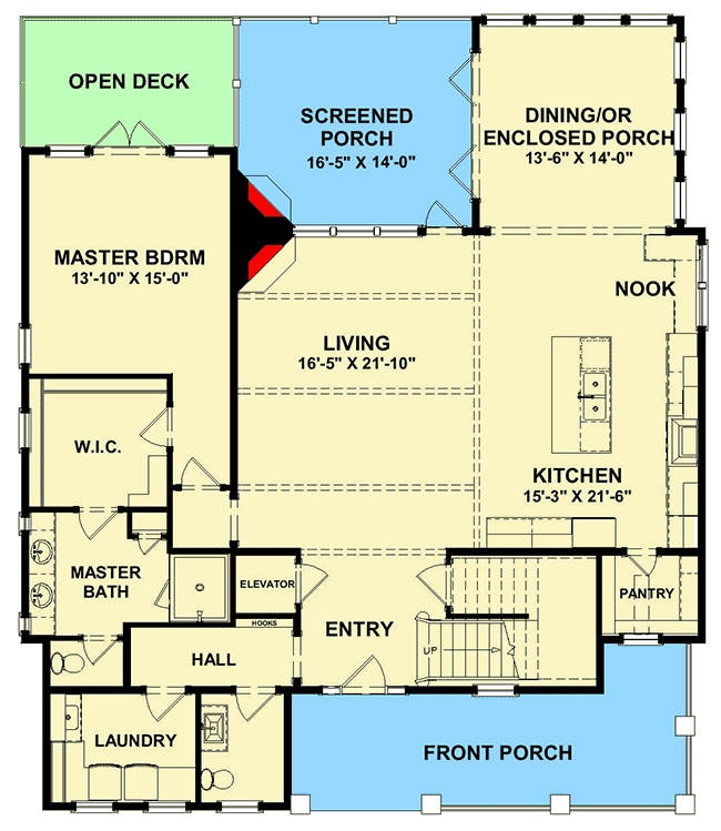 Plan 765007TWN: Darling 3 or 4-Bedroom Low-Country Cottage Home Plan with Wraparound Porch - Floor Plan - Main Level - Coastal, Cottage, Low Country, Vacation