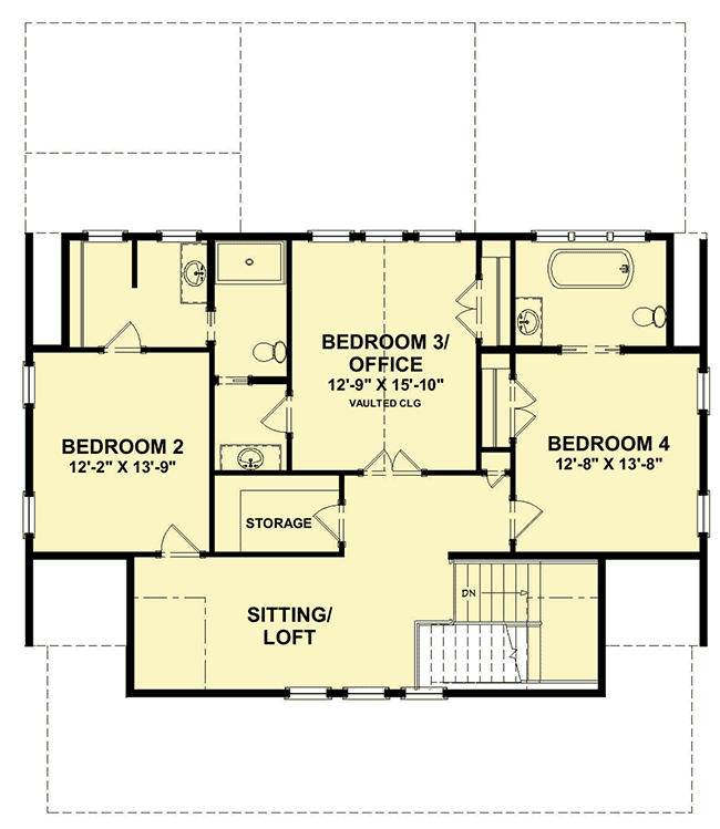 Plan 765007TWN: Darling 3 or 4-Bedroom Low-Country Cottage Home Plan with Wraparound Porch - Floor Plan - 2nd Floor - Coastal, Cottage, Low Country, Vacation