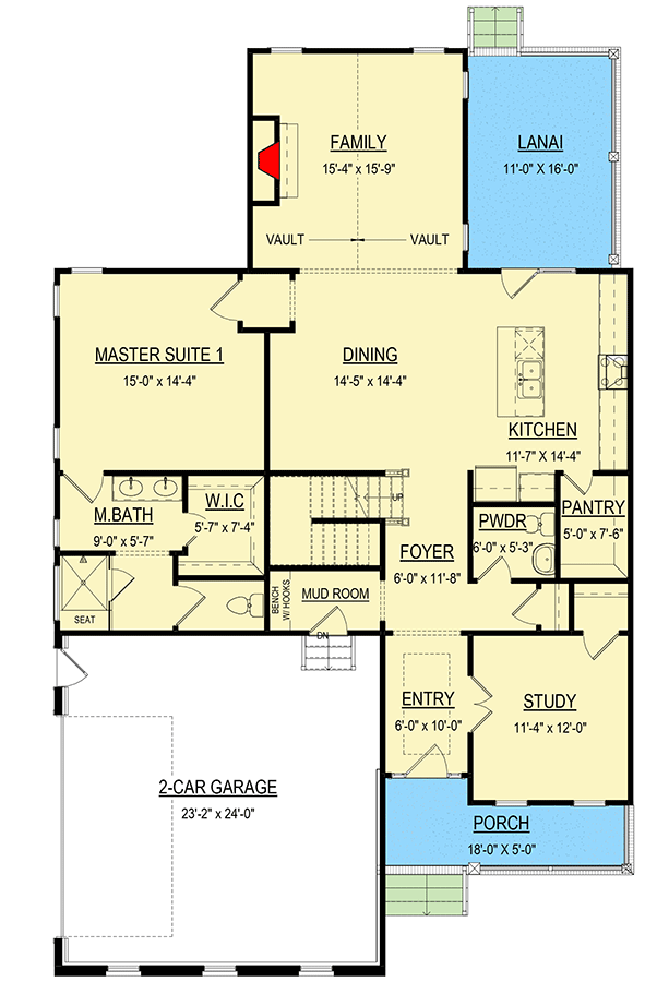 Plan 83603CRW: 5-Bed Traditional Home Plan with Two Master Suites - Floor Plan - Main Level - Traditional