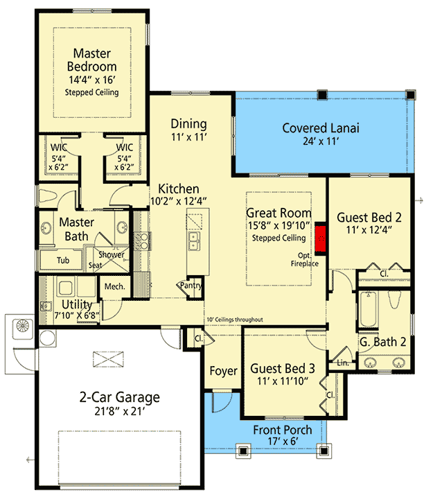 Plan 33226ZR: 3-Bedroom Single-Story Home Plan with Lanai - Floor Plan - Main Level - Craftsman, Northwest, Ranch