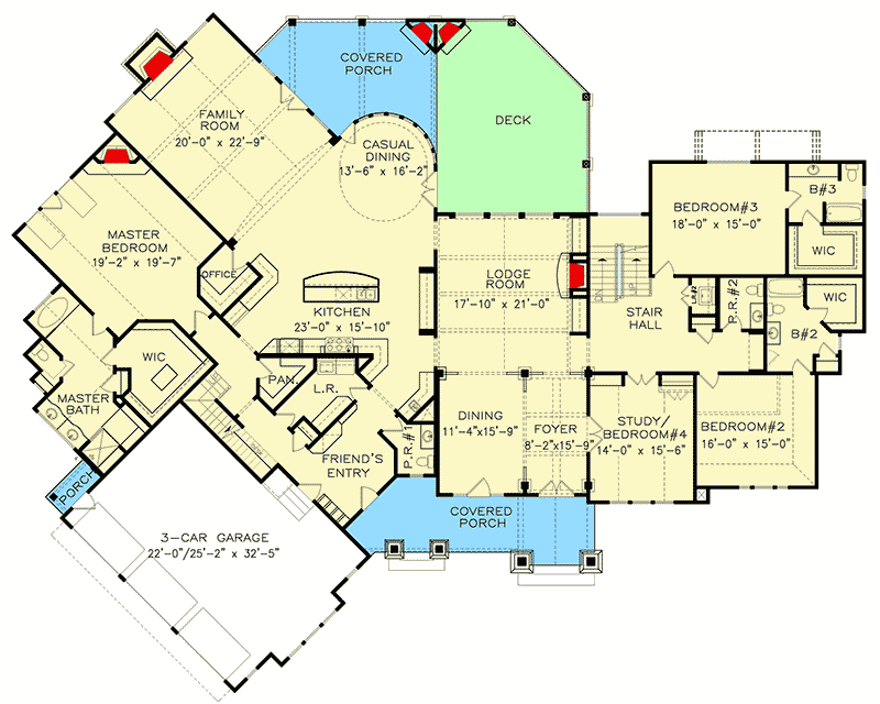 Plan 25655GE: Lodge-Like Craftsman Home Plan with Optional Upstairs Apartment - Floor Plan - Main Level - Craftsman, Mountain