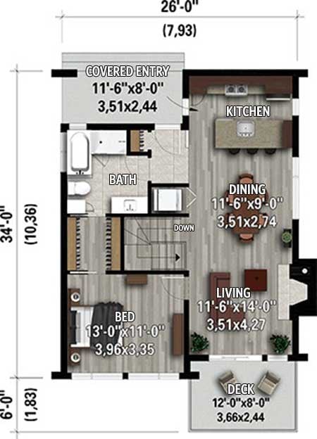 Plan 80922PM: Beautiful 3-Bed Contemporary House Plan with First-Floor Master - Floor Plan - Main Level - Northwest, Vacation