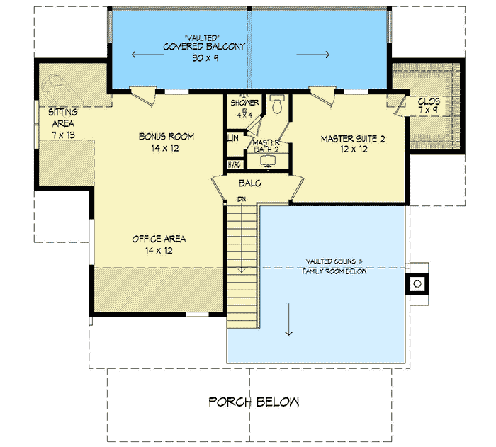 Plan 68561VR: Beautfiul Cottage with 2 Master Suites and a Bonus Room - Floor Plan - 2nd Floor - Country, Craftsman, Traditional