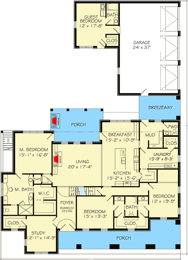 Plan 77642FB: Enchanting 4-Bed Craftsman House Plan with In-Law Suite and Bonus Room - Floor Plan - Main Floor