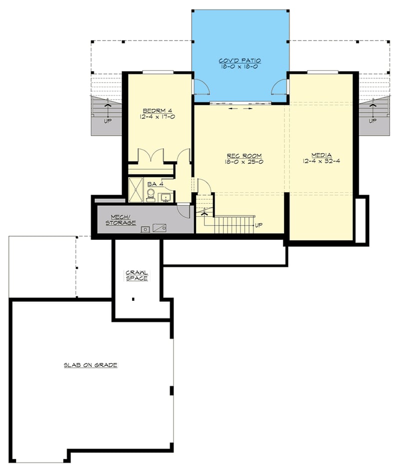 Plan 23771JD: Striking 4-Bed Farmhouse Plan with Walk-Out Basement - Floor Plan - Lower Level - Cottage, Country, Farmhouse, New American